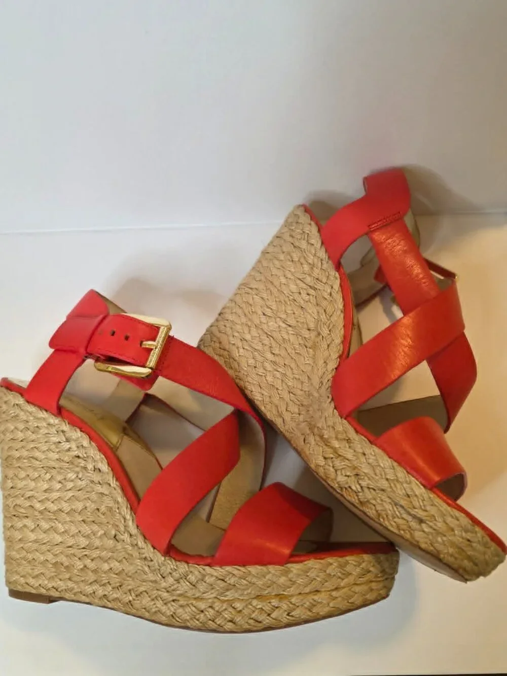 Michael Kors Leather Coral Espadrille Wedge Sandals – Size 9
